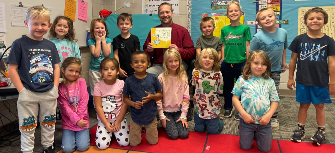 Mr. Hetfeld with Kindergarten students